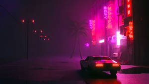 Synthwave Car On Street Wallpaper