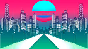 Synthwave City Retrowave Moon Wallpaper