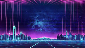 Synthwave Mountain In Cities Wallpaper