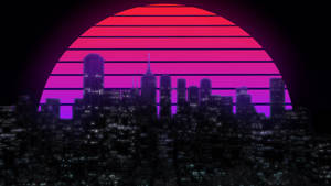 Synthwave Neon Moon City Wallpaper