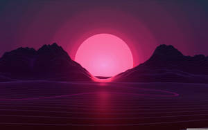 Synthwave Pink Sun Mountains Wallpaper