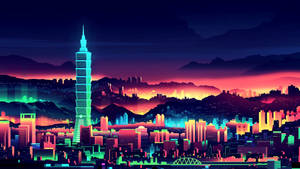 Taipei Neon City Buildings Wallpaper