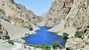 Tajikistan Blue River By The Mountains Wallpaper