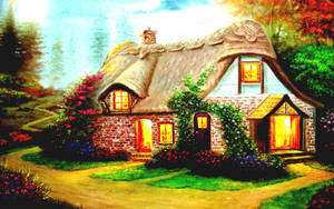 Take In The Glowing Beauty Of This Charming Cabin House Wallpaper