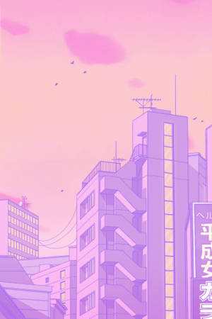 Tall Building In Pastel Japanese Aesthetic Wallpaper