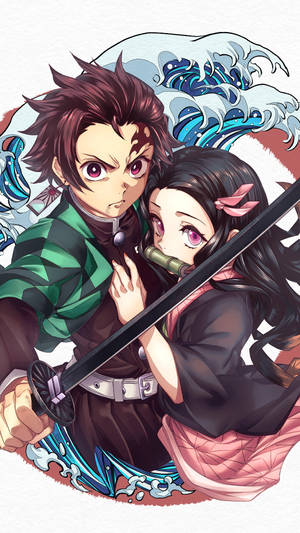 Tanjiro And Nezuko Water Wave Sword Wallpaper