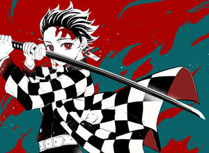 Tanjiro In Red And Green Wallpaper