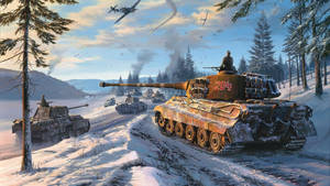 Tanks In Snowy Field Wallpaper