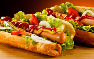 Tasty Hotdog Sandwiches For Lunch Wallpaper