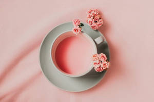 Teacup And Flowers Pastel Background Wallpaper