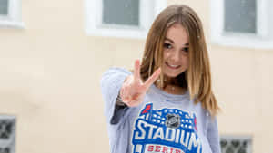 Teen Girl Model Peace Sign Wallpaper