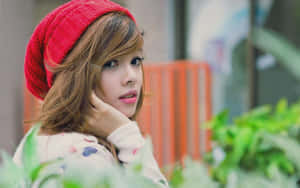 Teen Girl Model Red Beanie Wallpaper