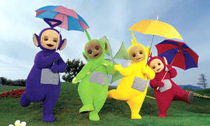 Teletubbies Holding Umbrellas Wallpaper