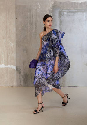 Temperley London Blue Dress Walking Wallpaper