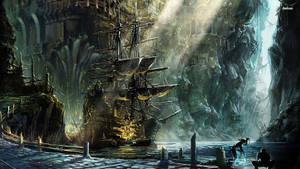 Tera Pirate Ship In Harbor Wallpaper