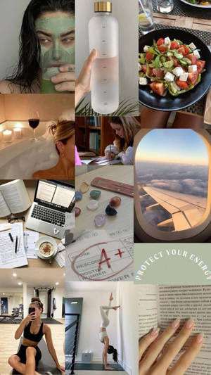 That Girl Aesthetic Work Travel Collage Wallpaper