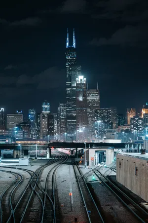 The Amazing Chicago Skyline At Night Wallpaper