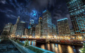 The American Night Sky Of Chicago Wallpaper