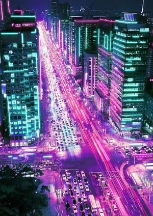 The Beauty In The Neon-lit Streets Of The City Wallpaper