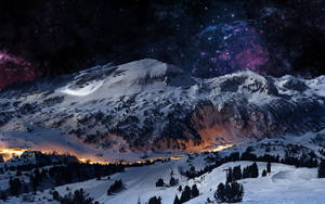 The Beauty Of A Night Mountain Illuminated With A Full Moon Wallpaper