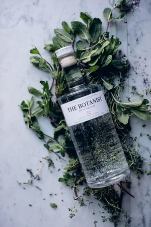 The Botanist Islay Dry Gin Alcoholic Drink In Khat Leaves Wallpaper