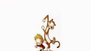 The Classic Duo Of Calvin And Hobbes, Ready For Their Next Adventure Wallpaper