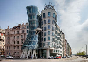 The Dancing House In Gloomy Weather Wallpaper