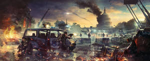 The Division 2 Gunfight In City Wallpaper