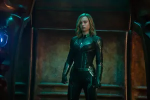 The Fearless Captain Marvel Takes Off Into The Sky Wallpaper