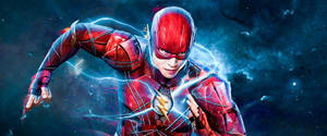 The Flash With Fast Blue Lightning Wallpaper
