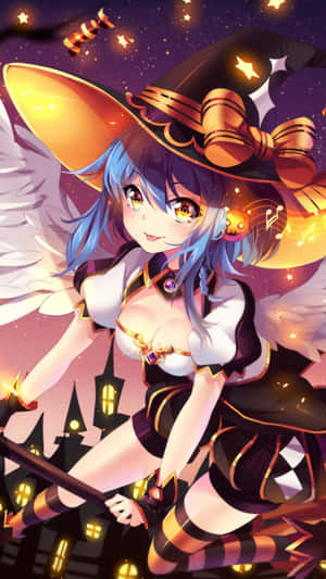 The Halloween Anime Girl Is Ready For A Spooky Night. Wallpaper