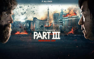 The Hangover Part Iii Movie Poster Featuring Alan Vs Leslie Chow Wallpaper