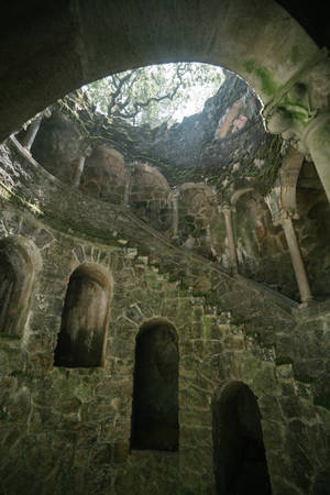 The Historic Initiation Well Of Quinta Da Regaleira, Sintra Wallpaper