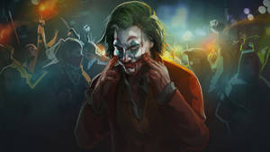 The Joker Is In Front Of A Crowd Of People Wallpaper