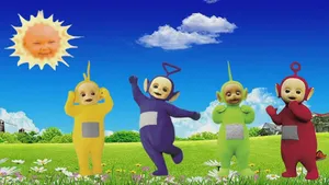 The Jovial Teletubbies Having Fun In Teletubbyland Wallpaper