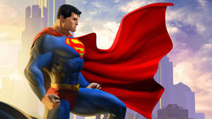 The Man Of Steel Soars Over The City Wallpaper