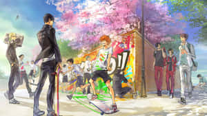 The Players Of Nekoma High School Participating In A Volleyball Match Wallpaper