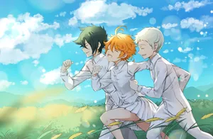 The Promised Neverland Running On Field Wallpaper