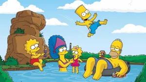 The Simpsons By The Lake Cartoon Wallpaper