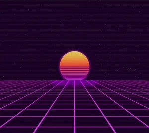 The Sky Reflects An Orange, Red, And Yellow Hue As The Sun Sets Over A Dreamy Retro Landscape. Wallpaper