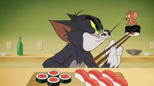 The Sushi Fight Of Tom And Jerry Aesthetic Wallpaper