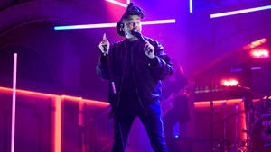 The Weeknd Onstage With Mic Wallpaper