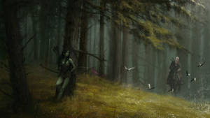 The Witcher 2 Geralt With Archer In Forest Wallpaper