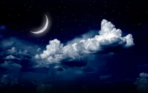 Thick Clouds Crescent Night Sky Moon Wallpaper