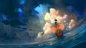 Thousand Sunny Art One Piece Blue Wallpaper