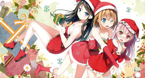 Three Anime Girl Christmas Characters Wallpaper
