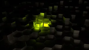 Three Illuminating Metal Hexagons Wallpaper