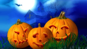 Three Jack-o'-lanterns Cute Halloween Desktop Wallpaper