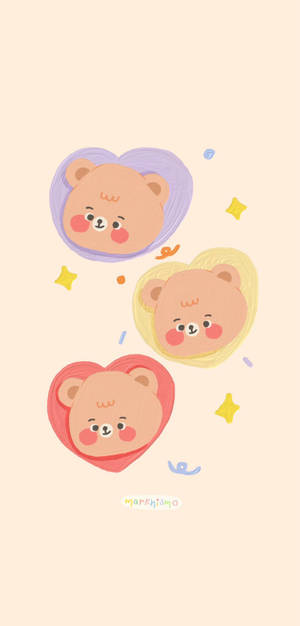Three Korean Bear Hearts Wallpaper