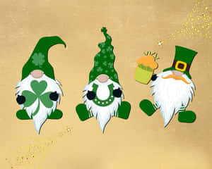 Three Shamrock Gnomes With Hats And A Shamrock Wallpaper